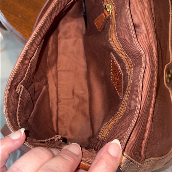 Fossil vintage Crossbody bag, leather smooth & pebbled flap/ pocket brass Hw EUC - Picture 14 of 17